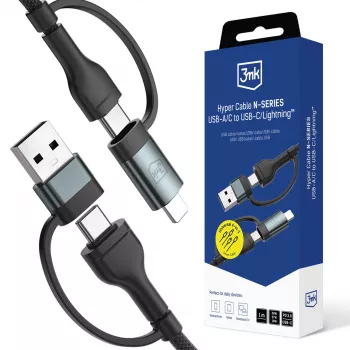 3mk Hyper Cable N-SERIES USB-A/USB-C σε USB-C/Lightning 1,2 m 9V/2A 60W μαύρο