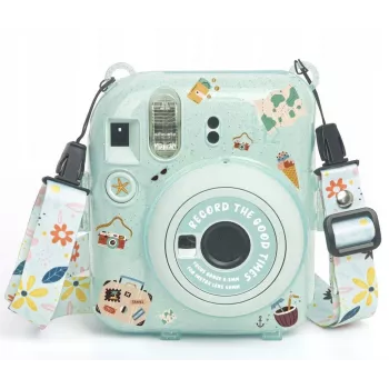 LOVEINSTANT θήκη προστασίας για Fujifilm Instax Mini 12 με αυτοκόλλητα και τσάντα φωτογραφικής - πράσινο glitter