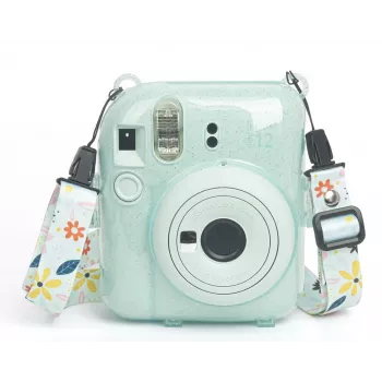 LOVEINSTANT θήκη προστασίας για Fujifilm Instax Mini 12 με αυτοκόλλητα και τσάντα φωτογραφικής - πράσινο glitter
