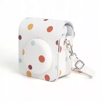 LOVEINSTANT θήκη από δέρμα PU με πουά για Fujifilm Instax Mini 12, αποσπώμενος ιμάντας ώμου, μαγνητικό κούμπωμα