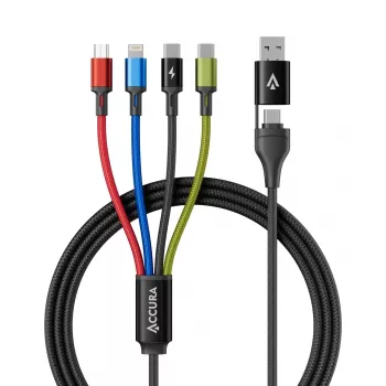 Accura 8 σε 1 Πολλαπλό καλώδιο φόρτισης USB-A/USB-C σε 2x USB-C, Lightning, Micro USB, 3.0A, 1,2m, Μαύρο