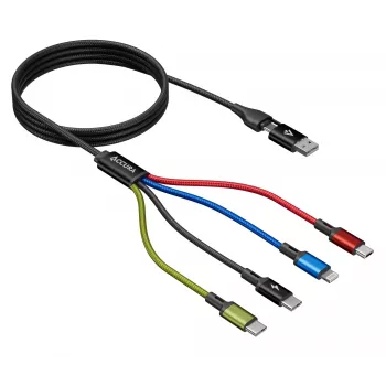 Accura 8 σε 1 Πολλαπλό καλώδιο φόρτισης USB-A/USB-C σε 2x USB-C, Lightning, Micro USB, 3.0A, 1,2m, Μαύρο
