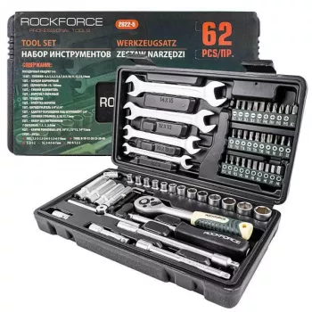 ROCKFORCE Σετ καρυδάκια και μύτες 62 τεμ. με τετράγωνο άκρο 1/4 inch χρωμιοβαναδίου