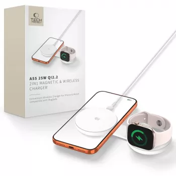 TECH-PROTECT A55 2 σε 1 Μαγνητικός φορτιστής MagSafe 25W Qi2.2 Λευκό