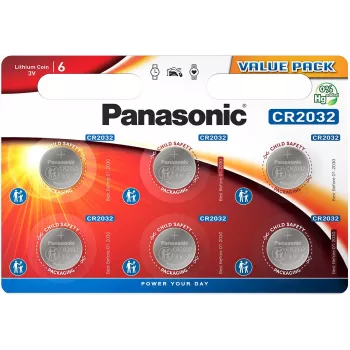 Panasonic Batteries CR-2032EL/6B Μπαταρία Λιθίου Κουμπί 3V 220mAh (Συσκευασία 6 τεμ.)