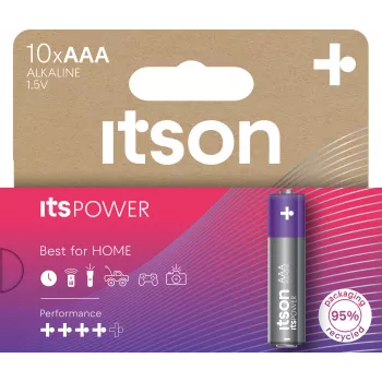 ITSON LR03IPO/10HH Αλκαλικές Μπαταρίες AAA Συσκευασία 10 τεμ. | 1,5V LR03 MN2400 ανθεκτικές, ασφαλείς από διαρροή, χωρίς υδράργυρο