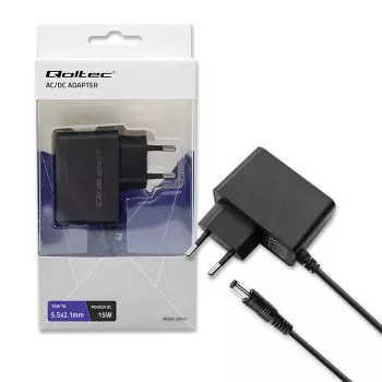 Qoltec PREMIUM 15W 15V 1A AC/DC τροφοδοτικό με βύσμα βαρελιού 5,5x2,1mm