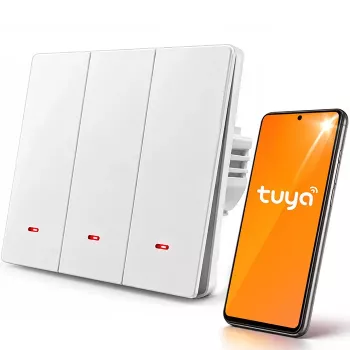 Qoltec 3-κάναλος Smart Wi-Fi διακόπτης φωτός με χρονοδιακόπτη, Tuya & Smart Life, Λευκό