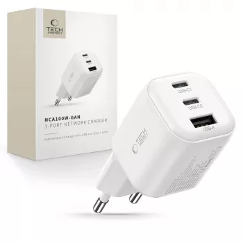 TECH-PROTECT NCA100W-GAN-AVS 3-Port GaN Φορτιστής PD 3.2 100W / QC3.0 Λευκό