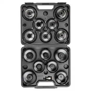 NEO TOOLS σετ καρυδακίων φίλτρου λαδιού 16 τεμ. (65-100 mm, υποδοχή 3/8 ίντσες, τύπου κούπας, πολλαπλών χρήσεων, χάλυβας, πλαστική βαλίτσα)