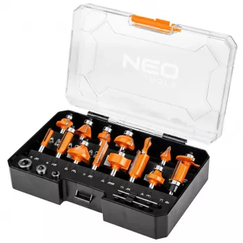 NEO TOOLS σετ 15 τεμ. φρέζας καρβιδίου με στέλεχος 8 mm σε ξύλινη θήκη