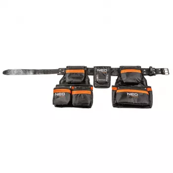 NEO TOOLS 84-330 επαγγελματική ζώνη εργαλείων με 12 θήκες, ανθεκτικό πολυεστέρας, κούμπωμα ταχείας απελευθέρωσης, ρυθμιζόμενη 80-120 cm, μαύρο/γκρι