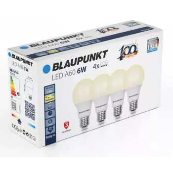 Blaupunkt λάμπα LED E27 A60 570 lm 6W 2700K, 4 τεμ. (BLAUPUNKT-E27-6W-WW-4)
