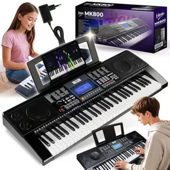 V-TONE MK800 Φορητό εκπαιδευτικό ηλεκτρονικό πληκτρολόγιο, 61 πλήκτρα με δυναμική αφής, 300 ήχοι, 300 ρυθμοί, 40 demo τραγούδια, οθόνη LCD, USB-MIDI, έξοδος ακουστικών, είσοδος μικροφώνου, είσοδος sustain pedal, 2x5W ηχεία, μαύρο