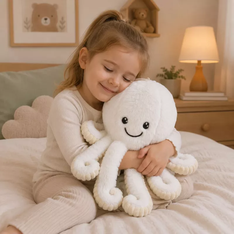 LEAN TOYS λούτρινο χταπόδι με ελαστικά πλοκάμια, λευκό, 50 cm