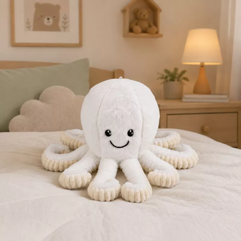 LEAN TOYS λούτρινο χταπόδι με ελαστικά πλοκάμια, λευκό, 50 cm