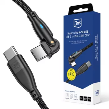 3MK Hyper Cable N-SERIES USB-C σε USB-C 2m 20V/3A 60W μαύρο - περιστρεφόμενο