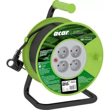 ACAR PZ-4Z/OTM H05VV-F 3G1.0 20m Καλώδιο Επέκτασης με Περιστροφή με Θερμική Προστασία, 4 Πρίζες Schuko, 230V/10A, IP20, Μαύρο/Πορτοκαλί