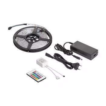 REBEL LED0175-2 5m Σετ Λωρίδας LED RGB με Τηλεχειριστήριο IR, 300 SMD 5050 LEDs, Τροφοδοτικό 12V, 16 Εκατομμύρια Χρώματα, Ρυθμιζόμενη Φωτεινότητα, IP20