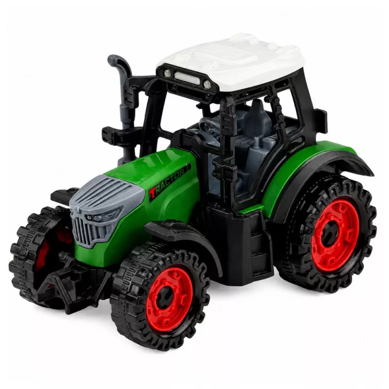 LEAN TOYS Αγροτικό τρακτέρ με ξύλινο μεταφορέα, μηχανισμό pull-back, δεμάτια, 35 cm