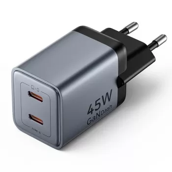 VENTION GaN 90W διπλός φορτιστής τοίχου USB-C (45W+45W) - μαύρο