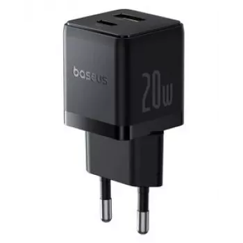 Baseus 20W Φορτιστής τοίχου USB-C & USB-A με PD 3.0 & QC 3.0, βύσμα EU, Μαύρο