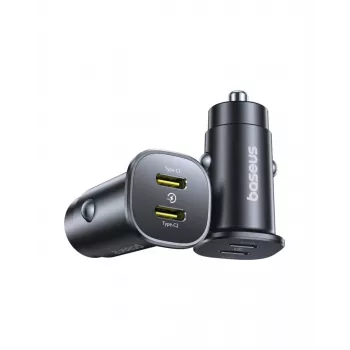 Baseus GoTrip 2x USB-C 30W Φορτιστής αυτοκινήτου, 12-24 V, Μαύρο