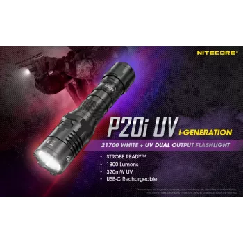Nitecore NT-P20I-UV Τακτικός φακός με υπεριώδες φως, 1800 Lumen, επαναφορτιζόμενος USB-C, IP68, Μαύρο