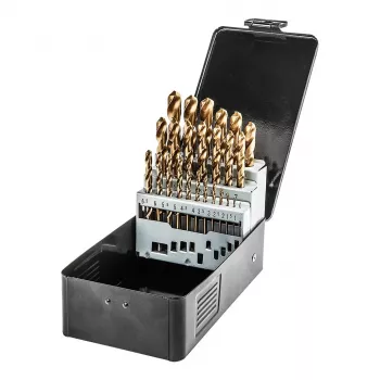 NEO TOOLS Σετ 25 τεμ. τρυπανιών στρεπτών HSS-TiN για μέταλλο, 1,0–13,0 mm, DIN 338, σταυρωτό τρόχισμα 135°, μεταλλική θήκη
