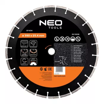 NEO TOOLS Δίσκος κοπής διαμαντιού με τμήματα λέιζερ 350 mm, οπή 25,4 mm, για μπετόν, άσφαλτο, πέτρα