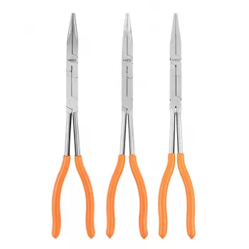NEO TOOLS 01-293 Σετ τσιμπίδων διπλής άρθρωσης, 3 τεμ., χάλυβας χρωμίου-βαναδίου, 280 mm, ίσια, 45° και 90° κυρτή μύτη, εργονομικές αντιολισθητικές λαβές