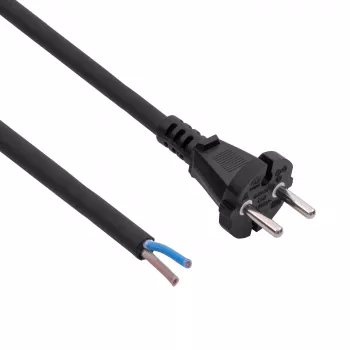 Akyga AK-OT-06S Λαστιχένιο καλώδιο τροφοδοσίας H05RR-F 2 x 1,5 mm², βύσμα CEE-7/17 αρσενικό σε ανοιχτό άκρο, 5 m, μαύρο