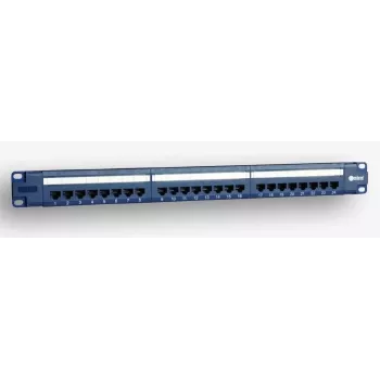 EmiterNet Patch panel 19 ιντσών 1U 24 θυρών RJ45 UTP Cat.5e με συρτάρι διαχείρισης καλωδίων, μπλε (συμβατό με PoE)