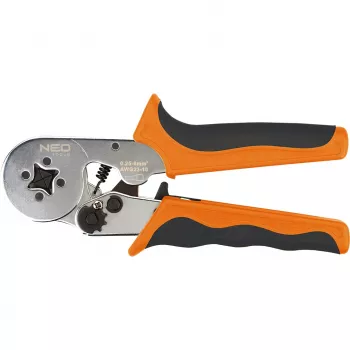 NEO Tools Αυτορυθμιζόμενη καστάνια πρέσας για ακροδέκτες 0,25-6 mm² (AWG 23-10), τετράγωνη πρέσα, εργονομική λαβή δύο συστατικών, 200 mm