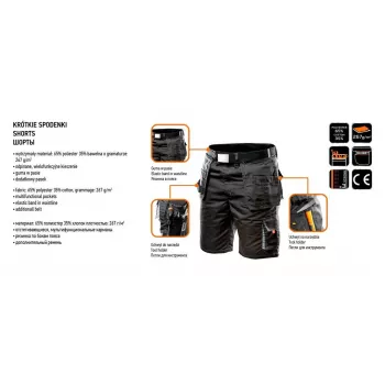 NEO TOOLS HD Σορτς εργασίας με αφαιρούμενες τσέπες, Μέγεθος LD/54, Ebony