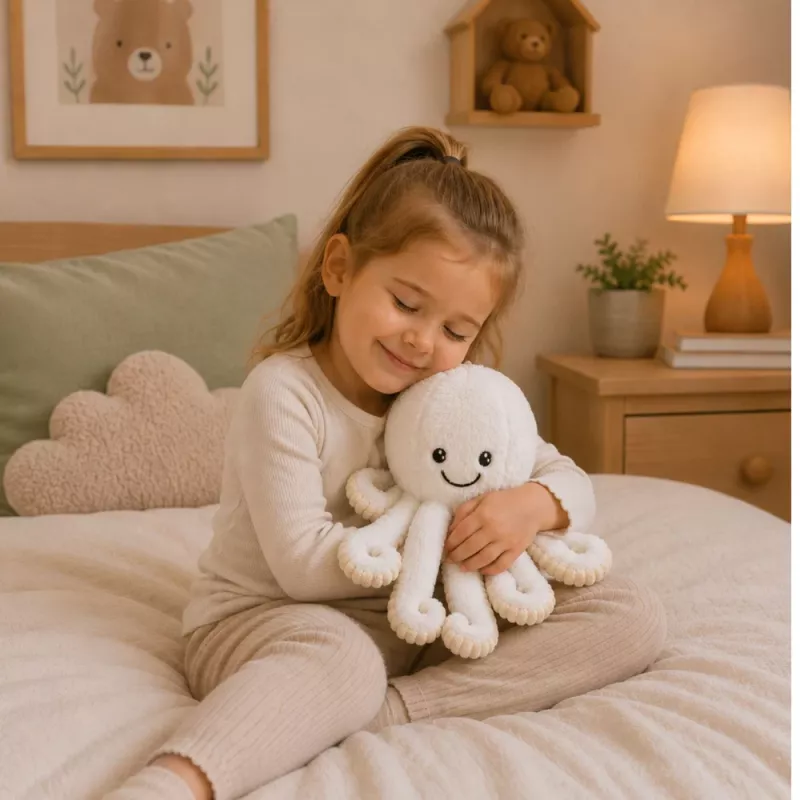 LEAN TOYS λούτρινο χταπόδι με ελαστικά πλοκάμια, λευκό, 30 cm