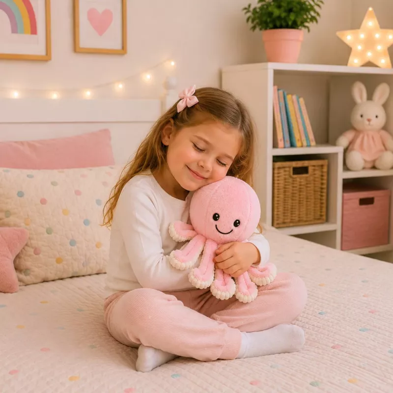 LEAN TOYS λούτρινο χταπόδι με ελαστικά πλοκάμια ροζ 50 cm