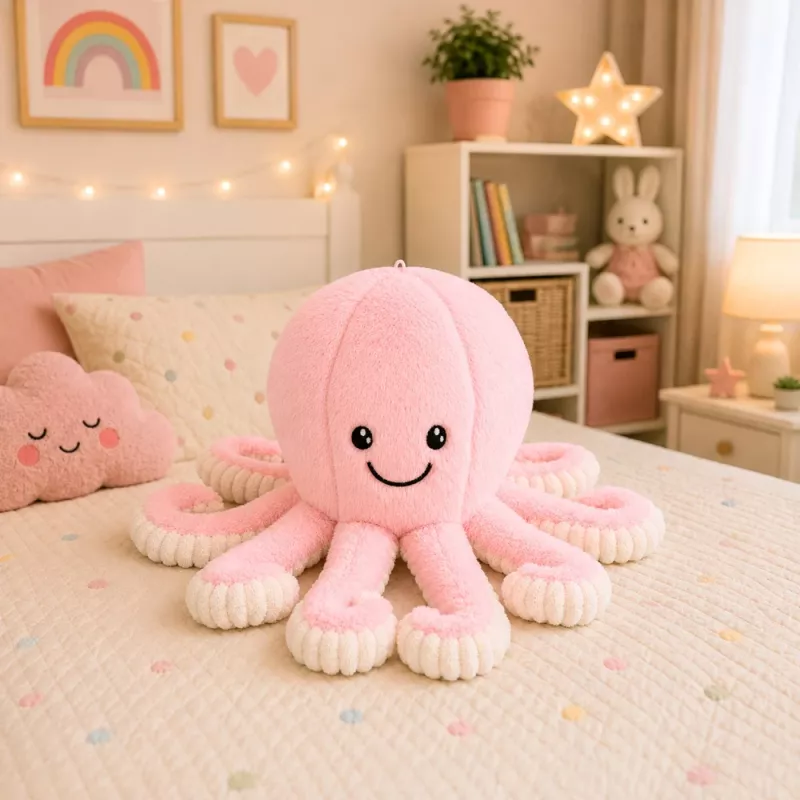 LEAN TOYS λούτρινο χταπόδι με ελαστικά πλοκάμια ροζ 50 cm