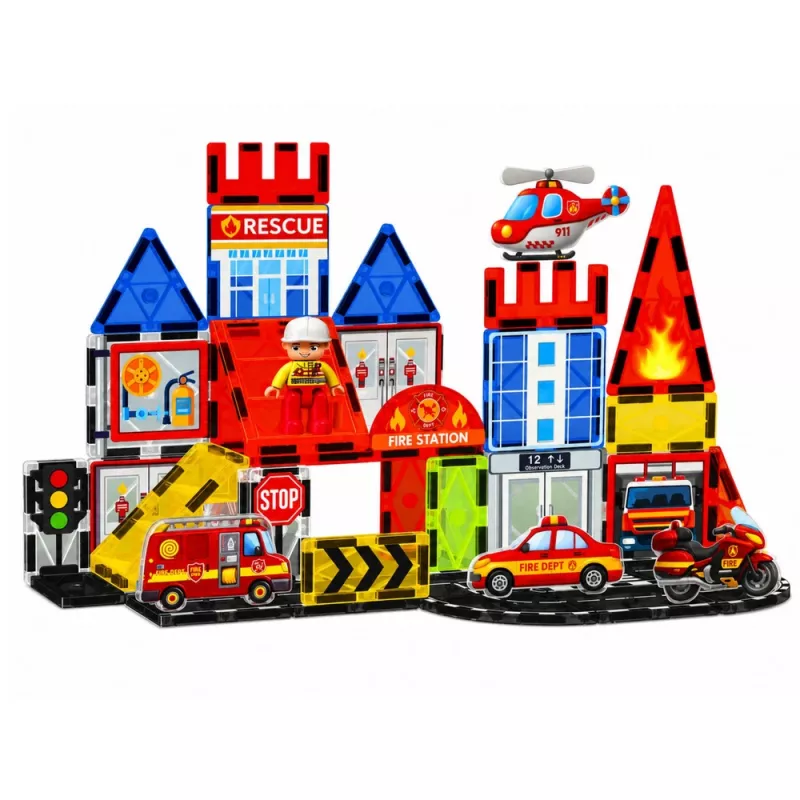 LEAN TOYS Μαγνητικά τουβλάκια πυροσβεστικός σταθμός 42 τεμ.