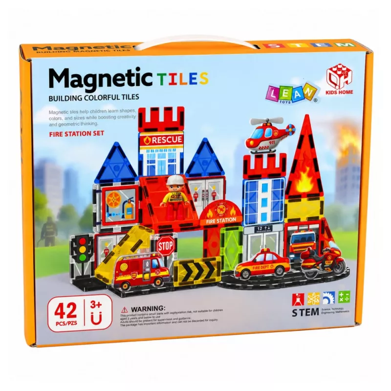 LEAN TOYS Μαγνητικά τουβλάκια πυροσβεστικός σταθμός 42 τεμ.