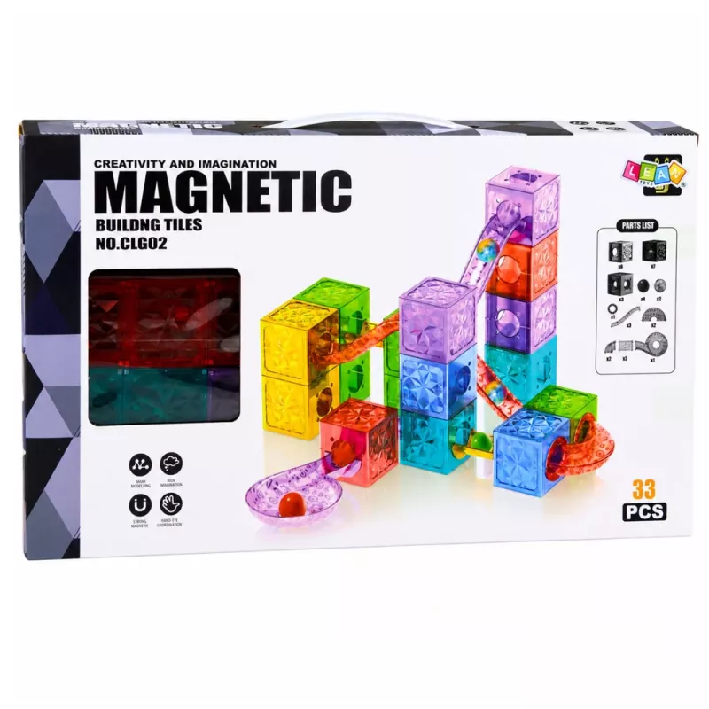 LEAN TOYS Μαγνητικά τουβλάκια κύβοι τσουλήθρα μπάλας πολύχρωμα 28 τεμ.
