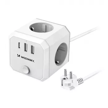 Wozinsky WKZ-3B 4-θέσιο Power Cube με 2 USB-A και 1 USB-C, 4000 W, Καλώδιο 1,8 m, Λευκό