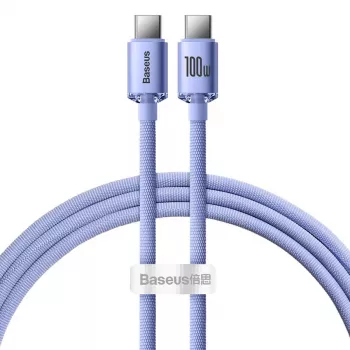 Baseus USB-C σε USB-C Crystal Shine 100W PD καλώδιο γρήγορης φόρτισης και δεδομένων, 1,2 m, μωβ