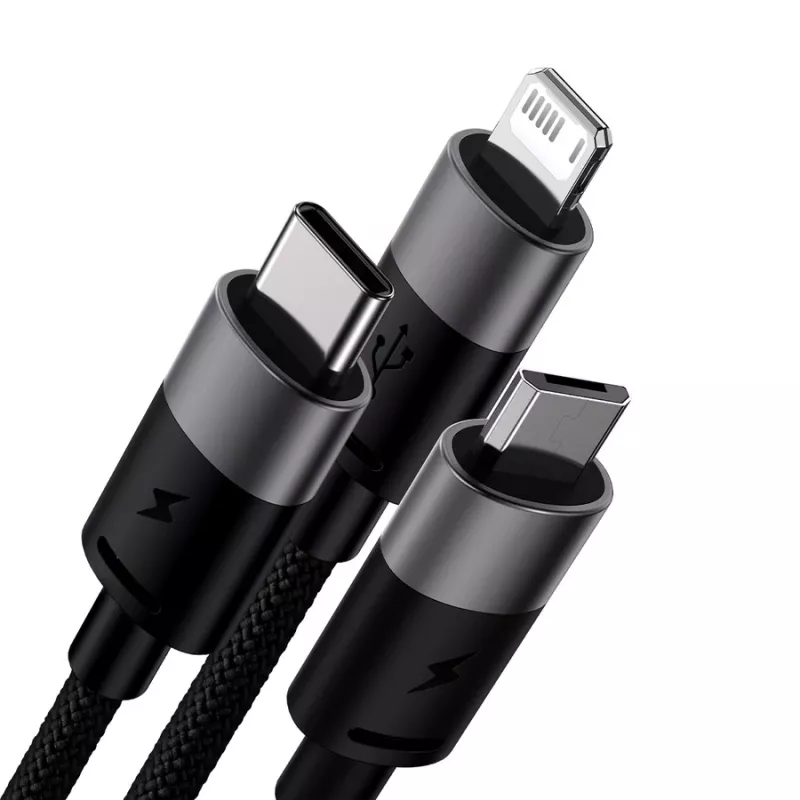 Baseus StarSpeed USB 3-in-1 πολυκαλώδιο φόρτισης USB-C + Micro USB + Lightning 3.5A 1,2m μαύρο