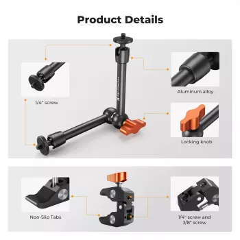 KF Magic Arm + Super Clamp Κιτ Στήριξης με Σπείρωμα 1/4 inch & 3/8 inch, Σιαγόνα 15-55 mm, Μαύρο