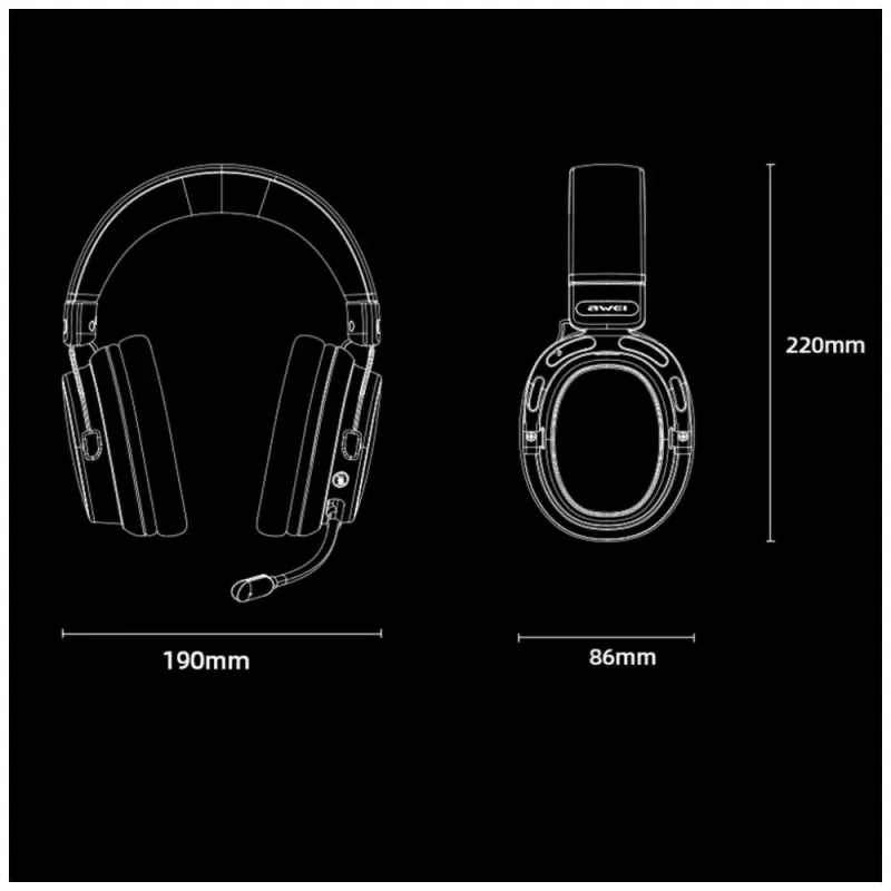 AWEI AT36 ασύρματα over-ear ακουστικά με μικρόφωνο, Bluetooth 5.4, μαύρο