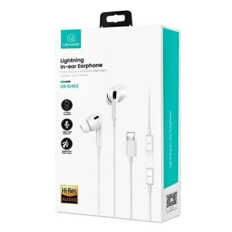 USAMS EP-41 MAX στερεοφωνικά ακουστικά in-ear Lightning λευκά