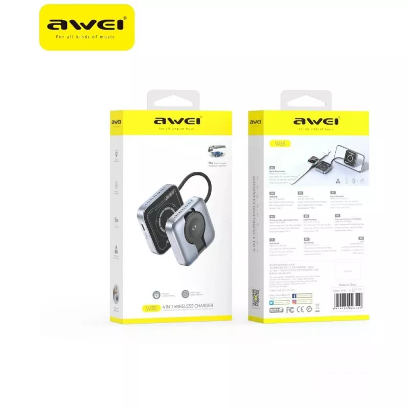 AWEI W35 3-in-1 ασύρματος σταθμός φόρτισης 15W Γκρι