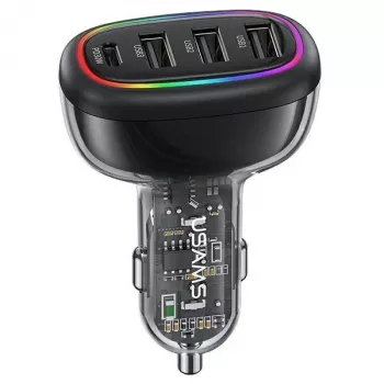 USAMS C34 48W PD Ταχυφορτιστής αυτοκινήτου με 1x USB-C και 3x USB-A - Μαύρο