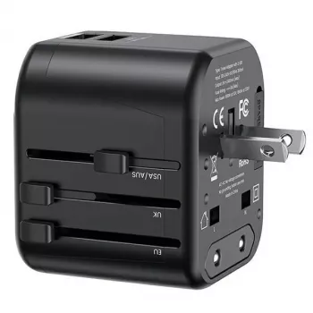 USAMS T55 Universal Ταξιδιωτικός φορτιστής 2xUSB 12W US/AU/EU/UK Μαύρο CC173TC01